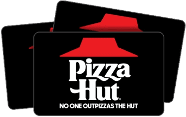 Image of a gift card with text: Pizza Hut, No one outpizzas the hut